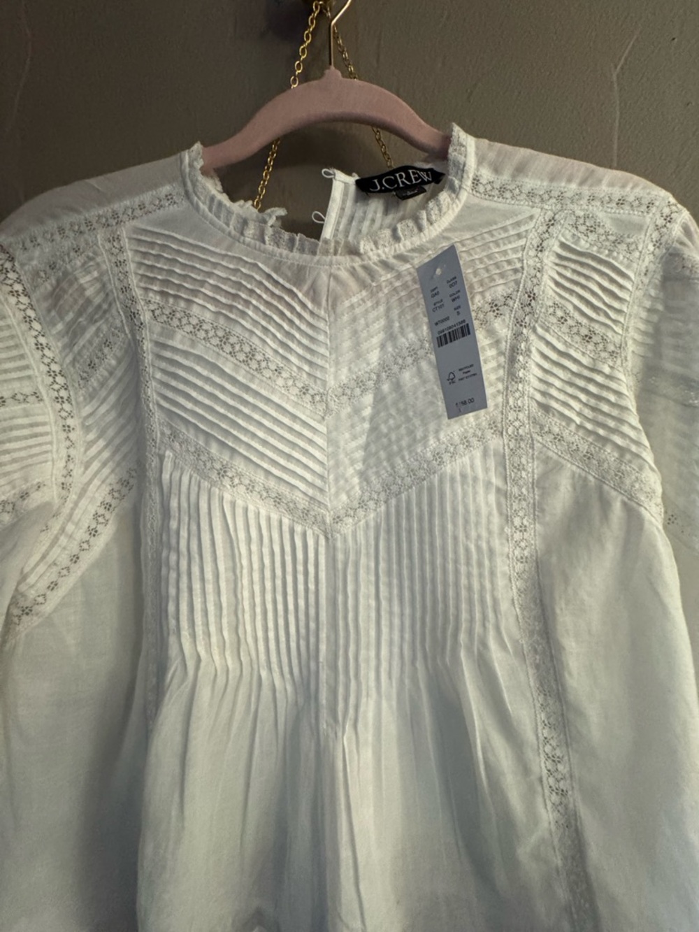 New! J. Crew Lace-trim pintuck top in cotton voile Victorian Blouse - Picture 4 of 8